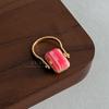 Simple square red stone opening ring, adjustable gold and silver two-color gentle white daily atmosphere ring