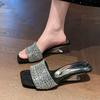 Beautiful temperament, one-word sandals for women's summer wear 2025 new rhinestone belt temperament, high-heeled cool slippers for women