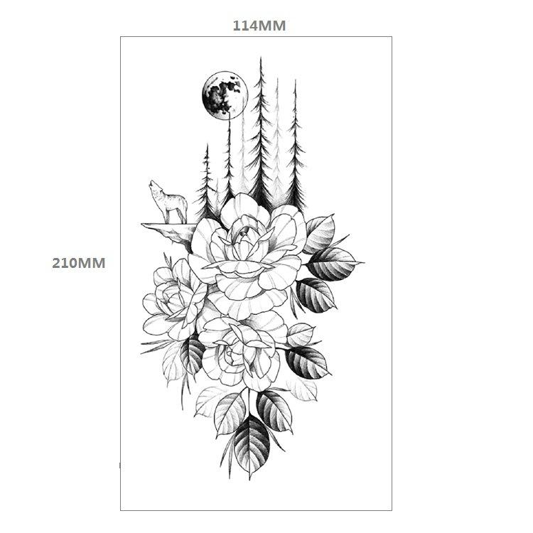 Red Rose Flower Arm Half Arm Tattoo Sticker Owl Hourglass Geometry Water Transfer Set Sticker