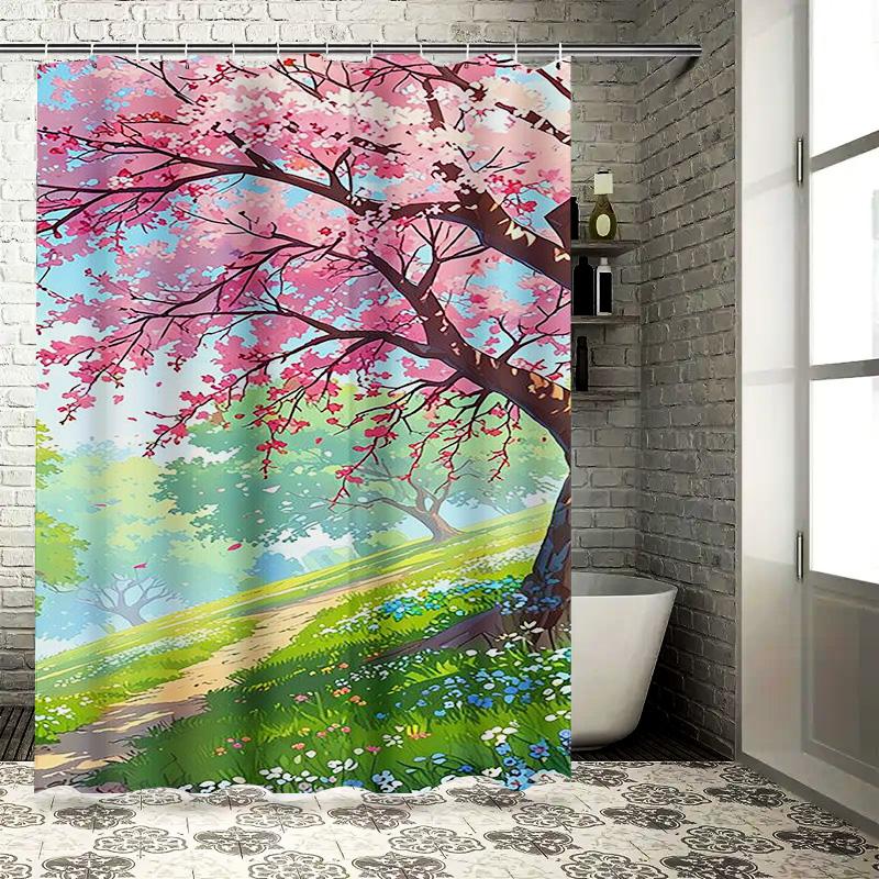 Cherry Blossom Tree Waterproof Shower Curtain Heat Resistant Machine Washable Non-Transparent 180x180cm 90X180cm(35x70in)