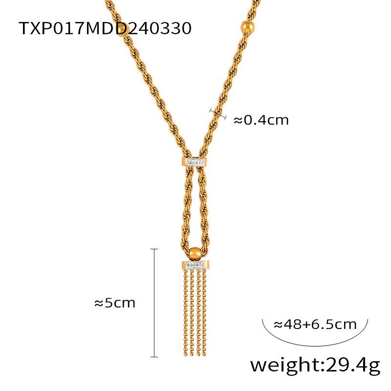 Women's Tassel Pendant Stainless Steel Necklace Bracelet 18k Gold Plated Waterproof Twist Neck Chain Bracelets Set For Women