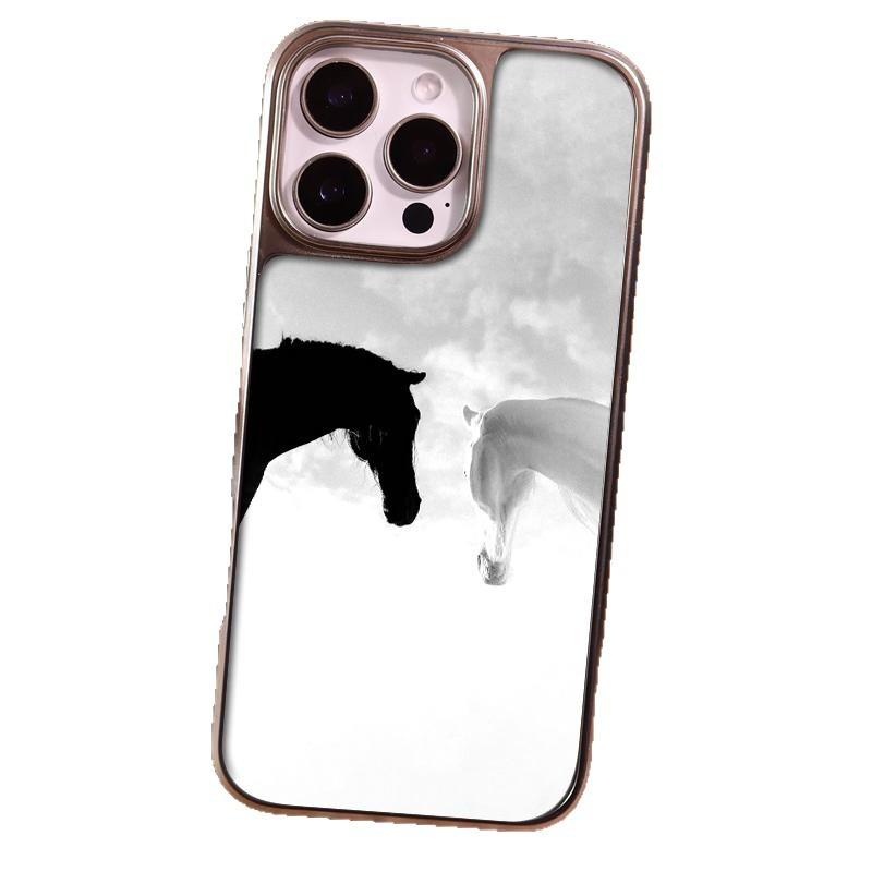 Black and white steed for IPhone17promax mobile phone case Apple 15 matte PC16 personality 13 large holes 14 hard