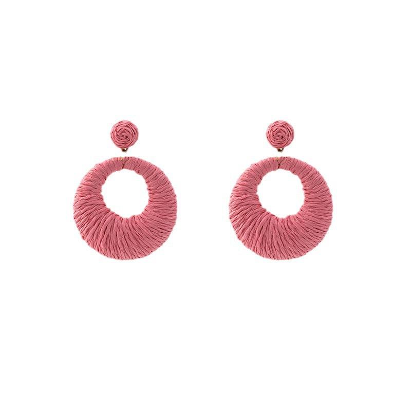 Colorful Raffia Woven Bohemian Hoop Earrings for Women