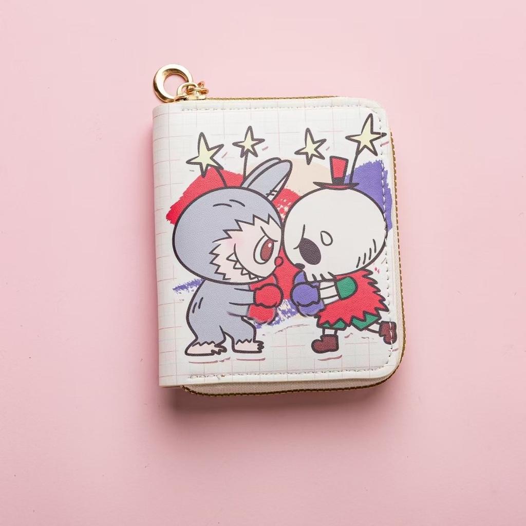 Labubu Small Wallet Girly Short Cute Folding Card Holder Student Small ID Wallet Coin Purse