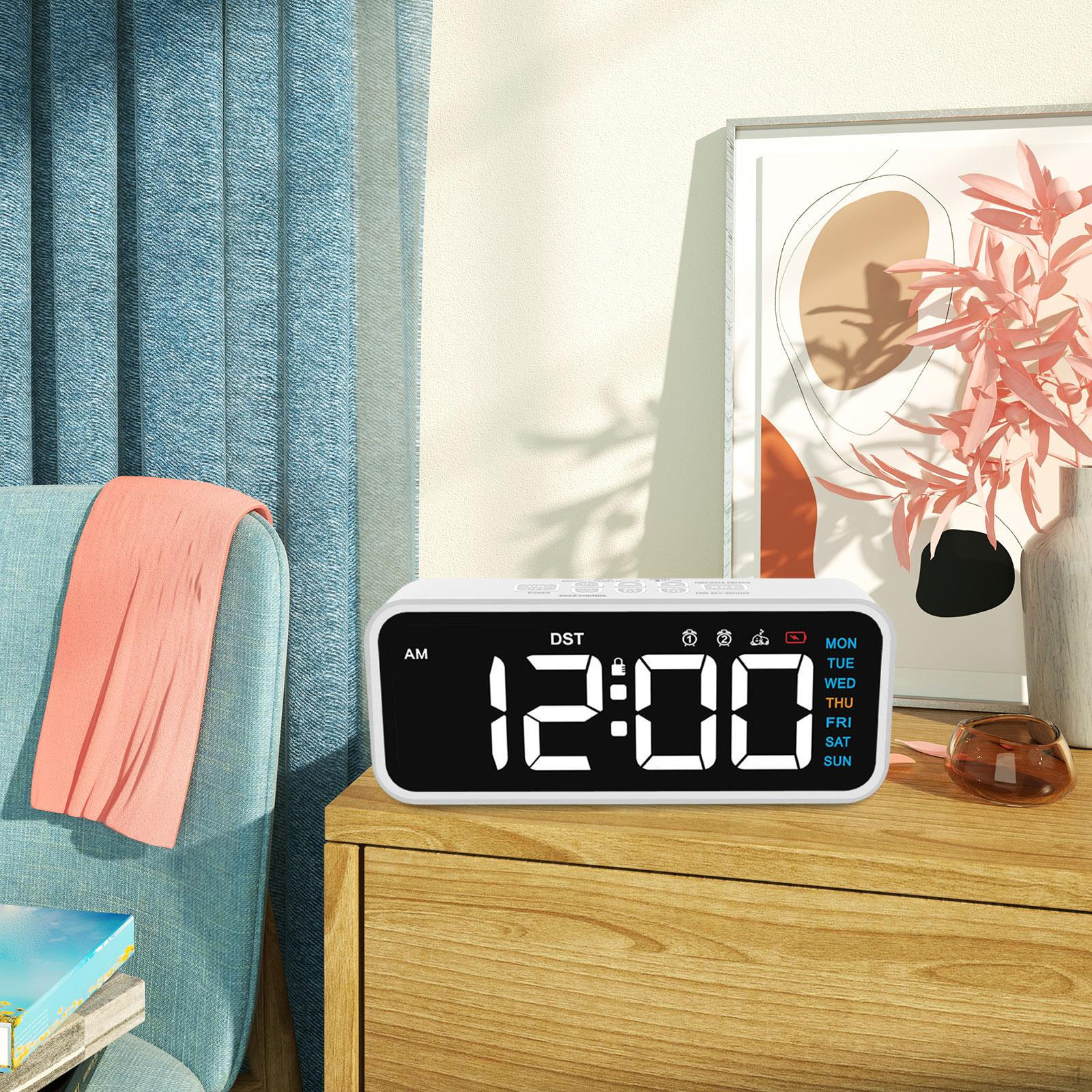 

Digital Alarm Clock Bedside Electronic Night Light Double for Restaurant White