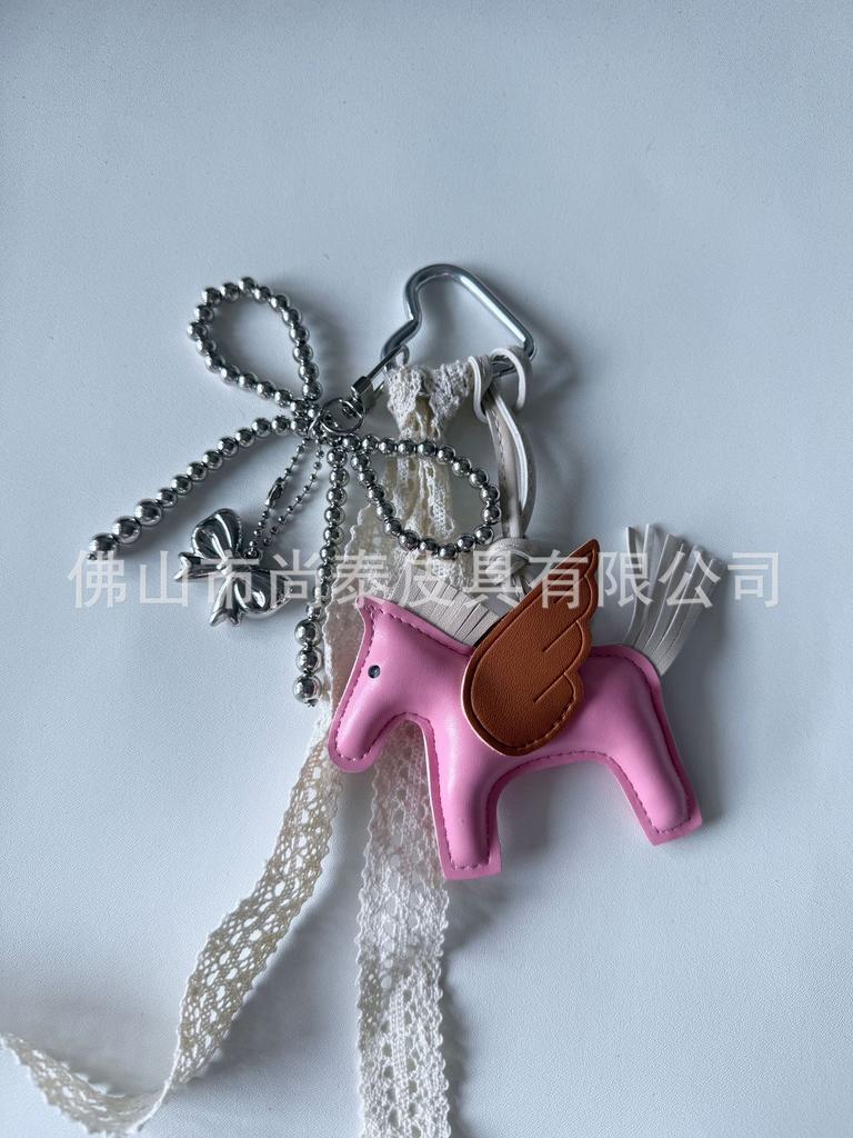 Angel Pegasus Pendant PU Leather Bag Pendant Key Bow Tassel Accessories Cute Cartoon Pendant