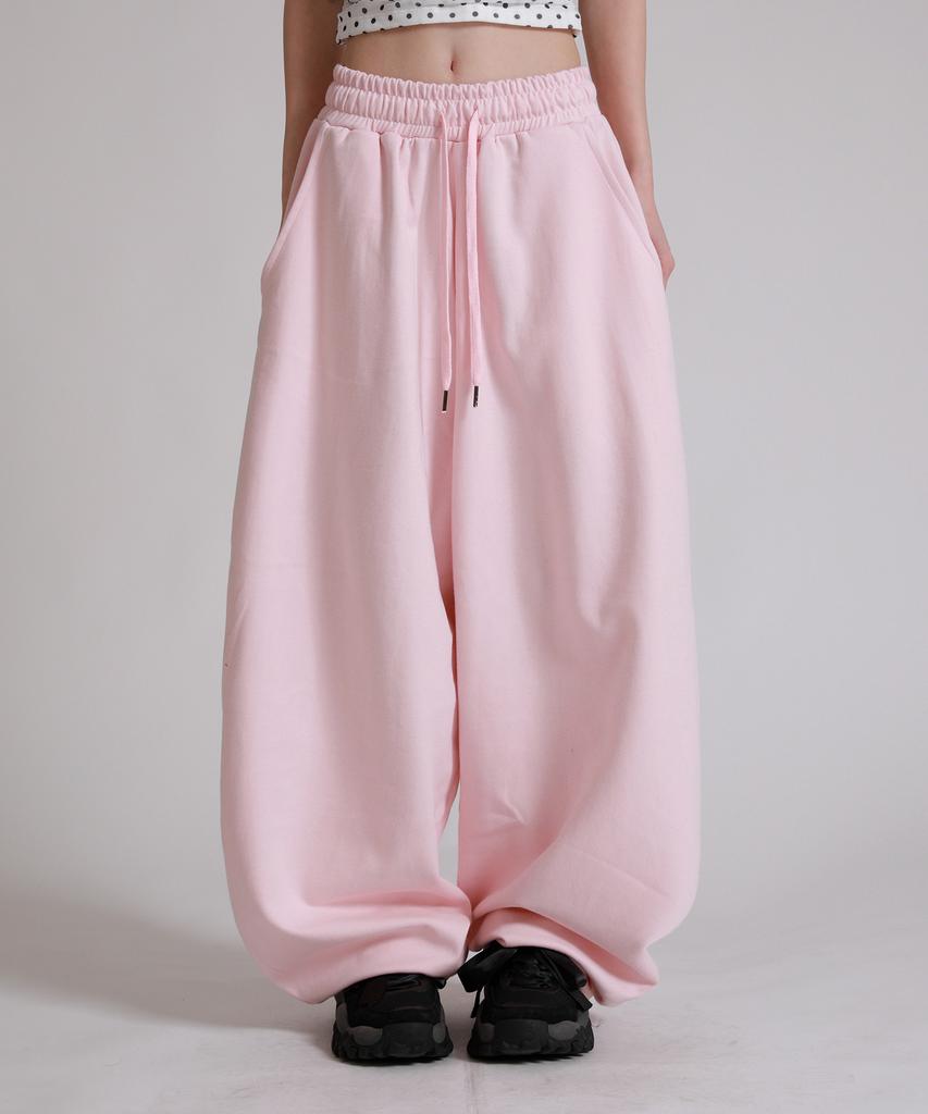 LIKE THE MOST Curved Suede Wide Training Pants_Pink