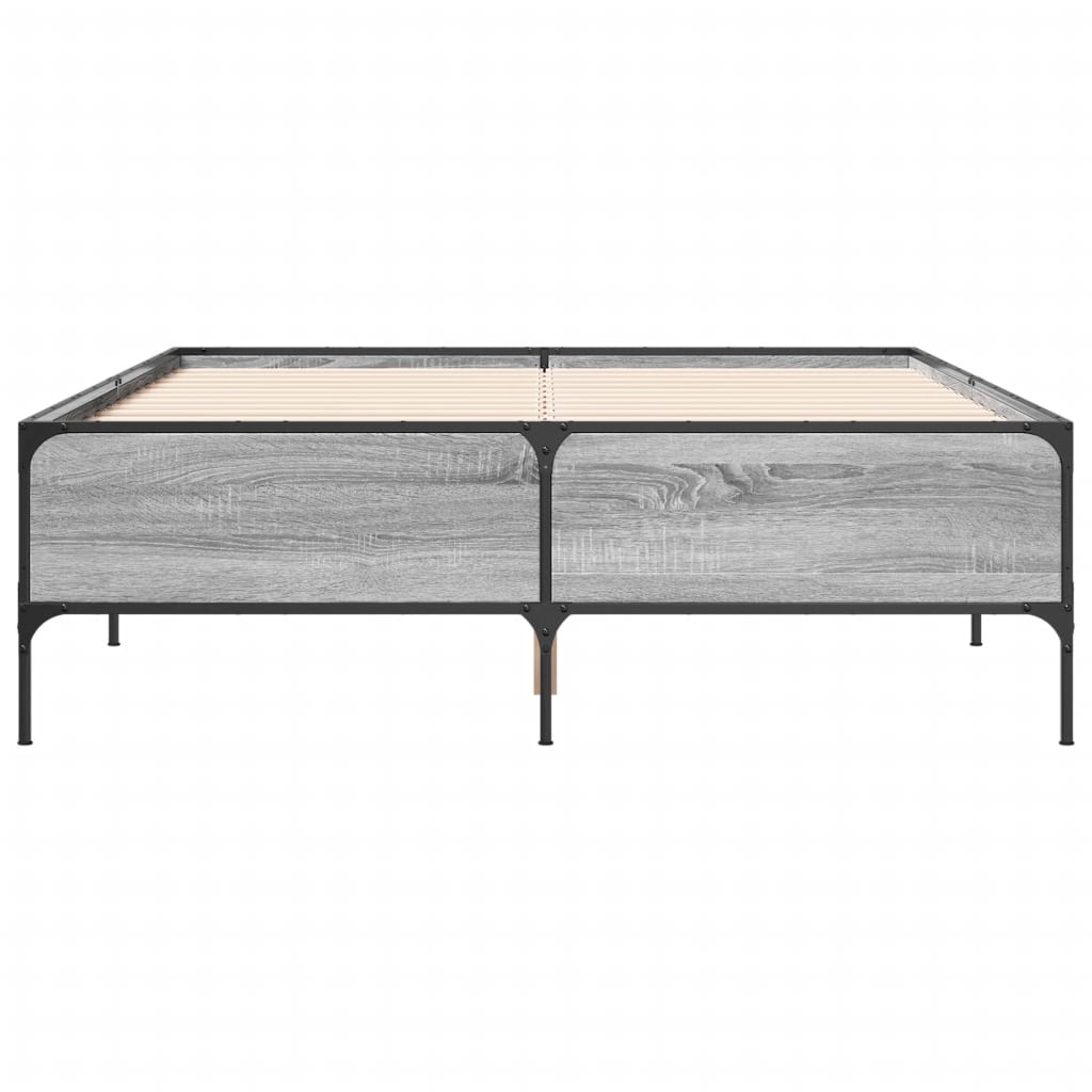 Bed Frame Gray Sonoma 140 x 200 cm Particleboard and Metal