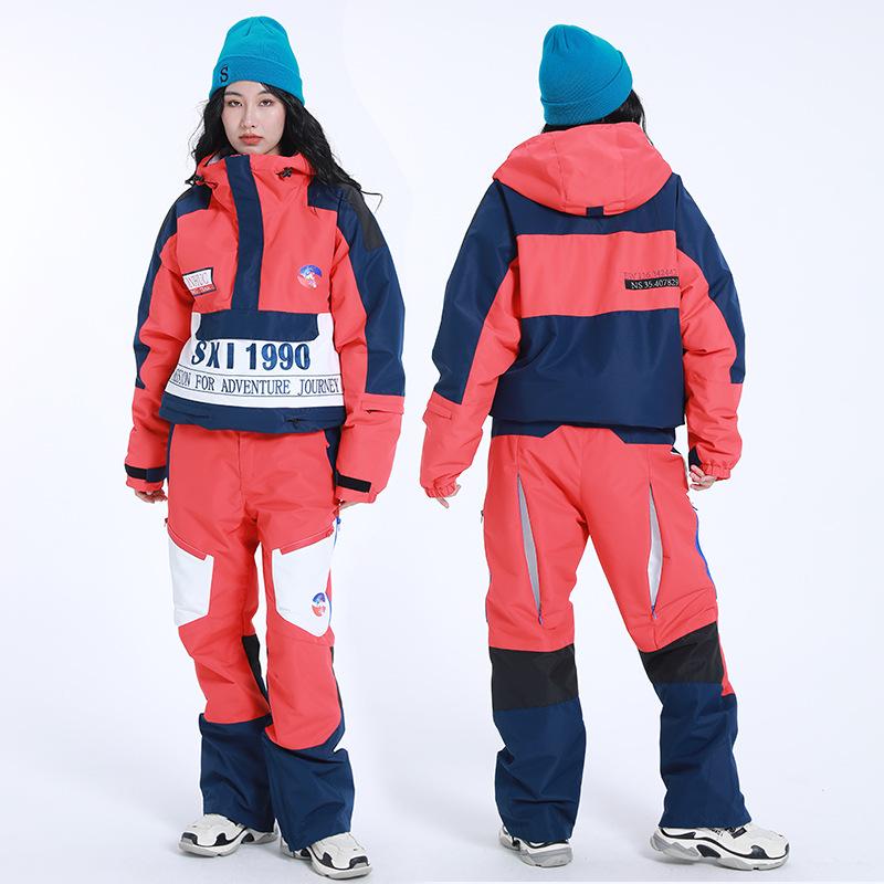 Unisex Two-Piece Ski Suit: Windproof, Waterproof, and Warm with Thickened Top and Ski Pants