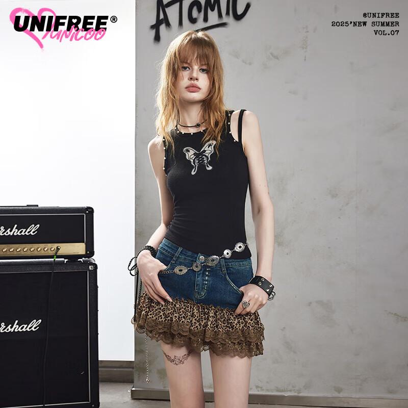 UNIFREE Butterfly Appliqué Cutout Tank Top L