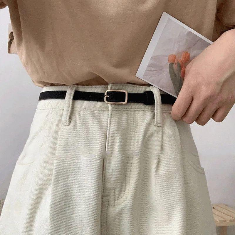 

Waist Essential Womens Belt In Pu Material With Decorative Buckles For Effortless Styling Gold Thin