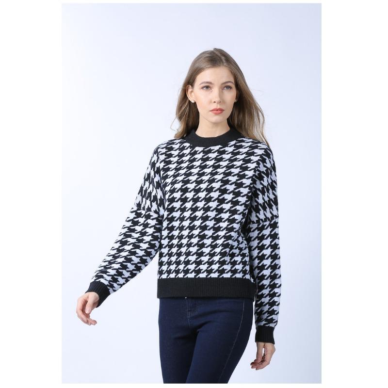 Pulover tricotat în carouri, cu gât rotund, cu mâneci lungi, pentru femei, tricotaje scurte, îngroșate, calde, Harajuku, pentru navetă, ocazional, toamnă, iarnă, cămașă cu fundul