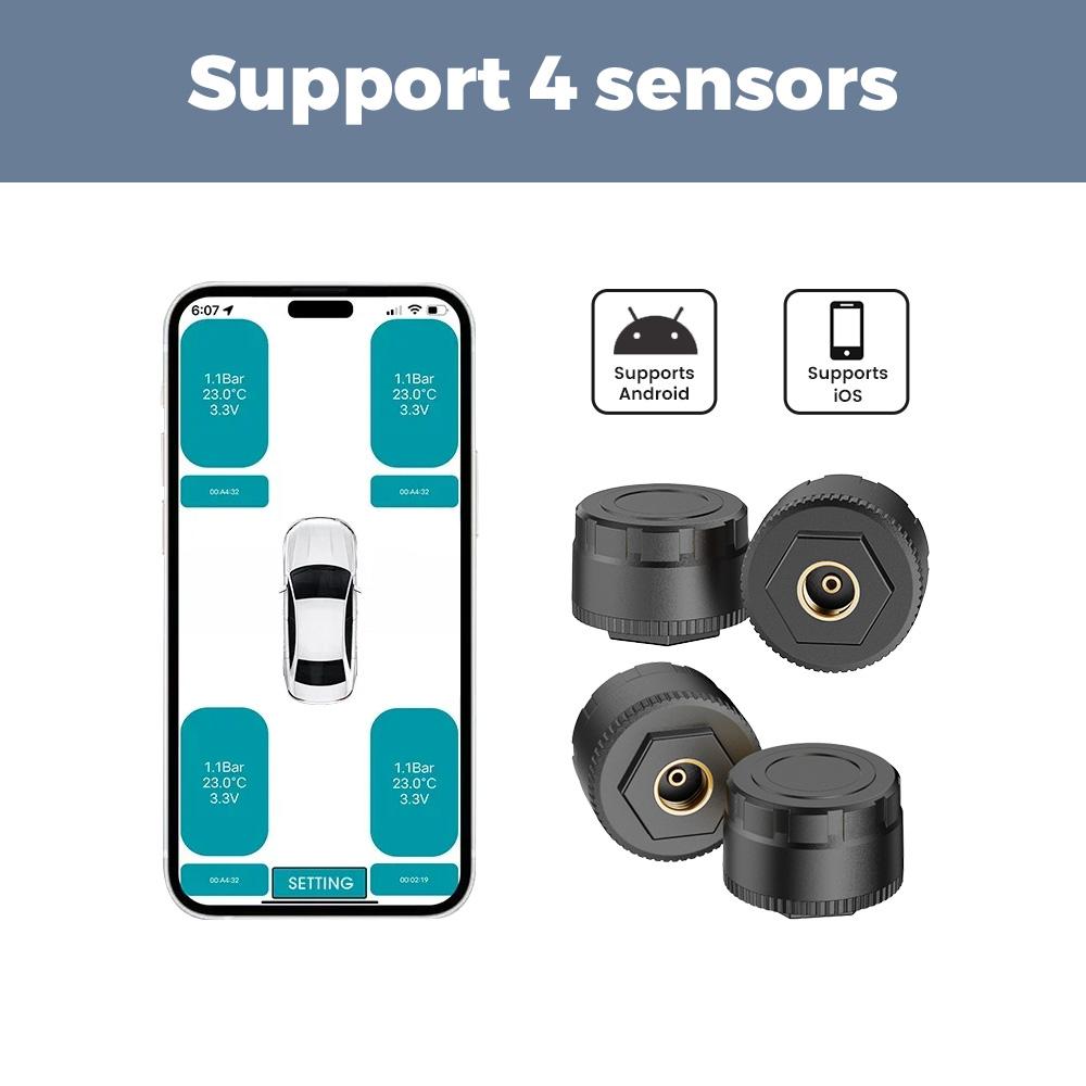 Auto TPMS BT 5.4 Reifendrucküberwachungssystem Handyverbindung für LOS Android Motorrad LKW Auto Reifendrucksensor
