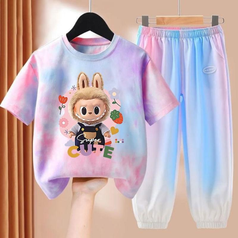 LBB Girls' Dopamine Set Summer Children's Fashionable Short-sleeved T-shirt Ice Silk Set