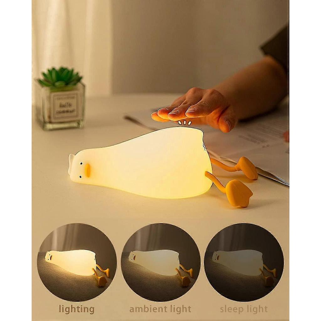 Led Lying Flat Duck Night Light, 3 Level Dimmable Nursery Nightlight,cute Lamp Silicone Squishy Light Up Duck,rechargeable Bedside Touch Lamp For Brea