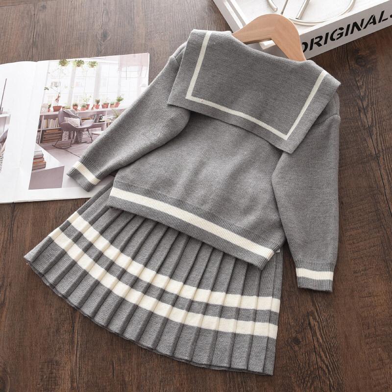 Bear Leader Autumn and Winter 3-7 Year Old Girls' Set Knitted Sweater Jacket+Skirt Two Piece Suit Children's Boutique Clothing AH9000