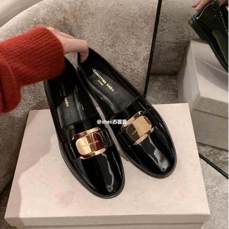

Shoes super soft patent leather gold buckle lazy one pedal commuting single shoes women 34 чорний