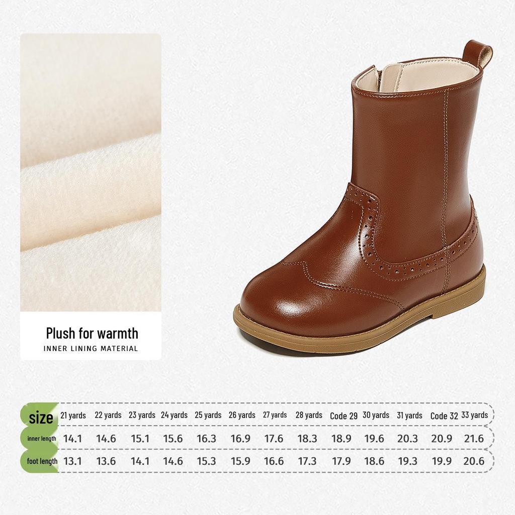 Snuffy Girls' White Leather Mid-Calf Boots - Stylish Warm Princess Boots for Autumn/Winter
