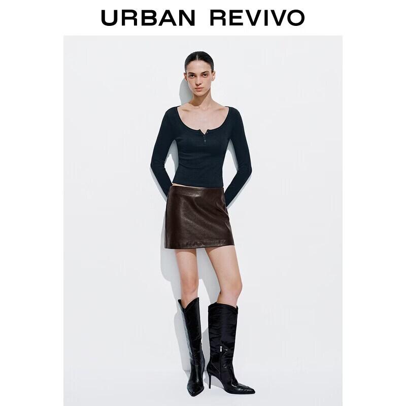 UR Women's Crew Neck Long Sleeve Button-Up Basic T-Shirt