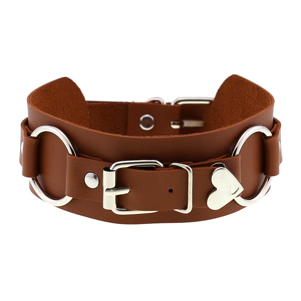 DIEZI Sexy Lignt Brown PU Leather Necklace Women Men New Harajuku Gothic Vintage Heart Chain Choker Statement Necklace Jewelry