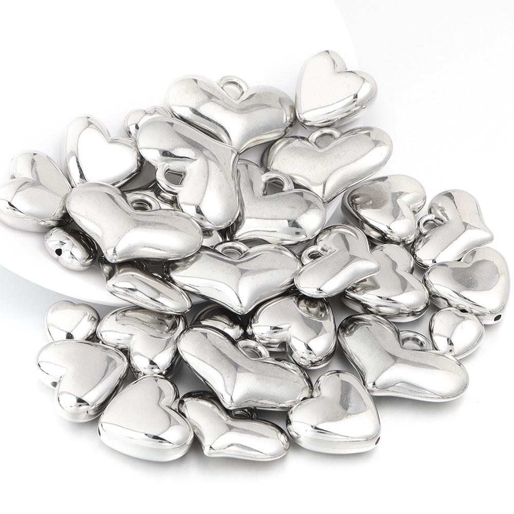 20pcs/lot CCB Heart Charms Rhodium Color Spacer Pendant Beads For DIY Jewelry Making Handmade Bracelets Earrings Accessories