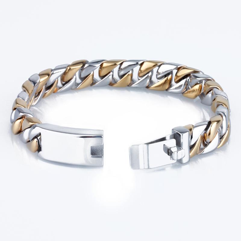Luxury Cool Never Fade Gold Color Bracelet Men 12MM Curb Chain Mannen Armband Men's Bracelets Bangles for Man Wristband Gift