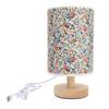 Fabric Wooden Table Lamp 3 Color Temperatures Stepless Dimmable USB Powered Floral Pattern Desk
