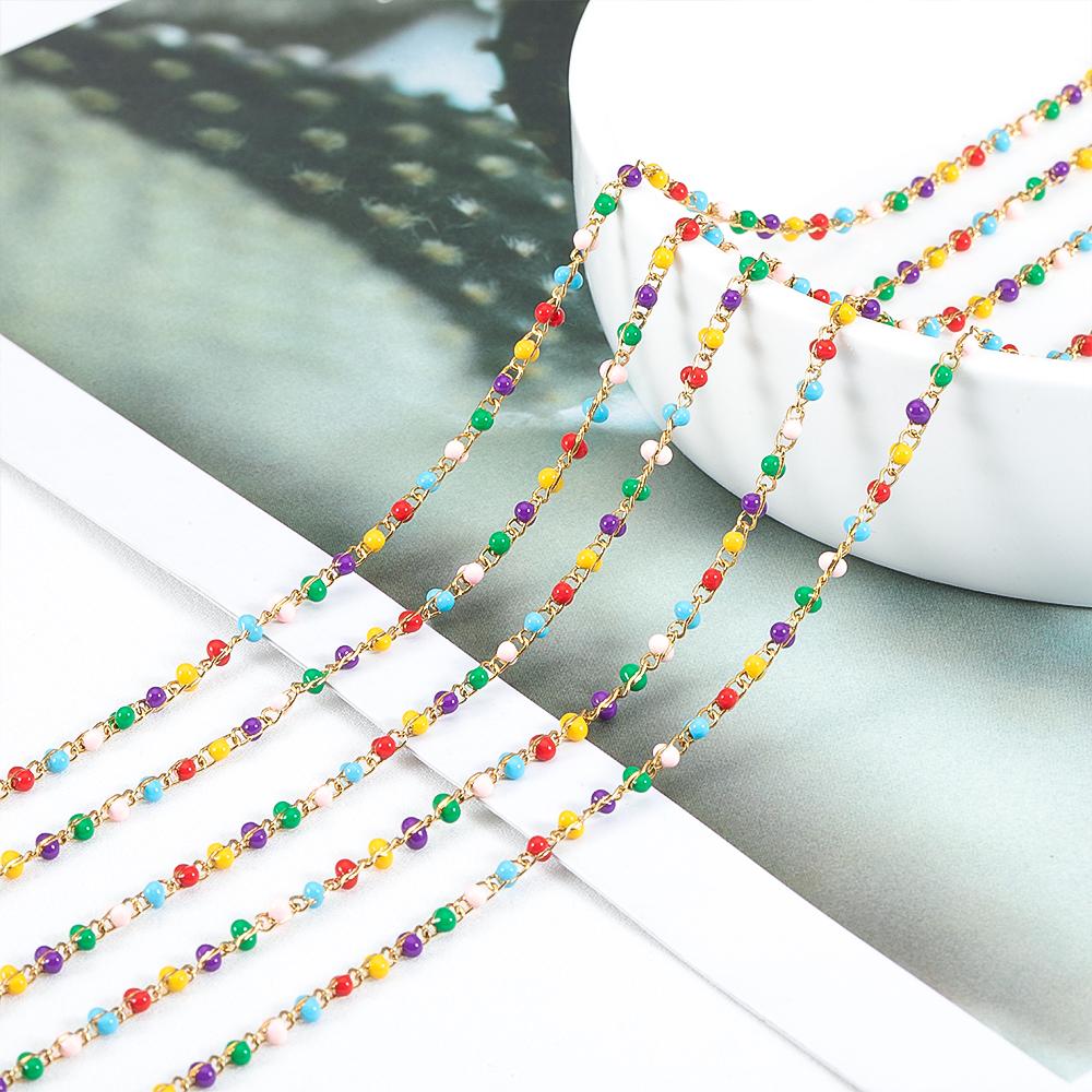 1Meter Colorful Enamel Heart Leaf Bead Chain Stainless Steel Gold Color Chain for DIY Clothing Jewelry Making Necklace Bracelet