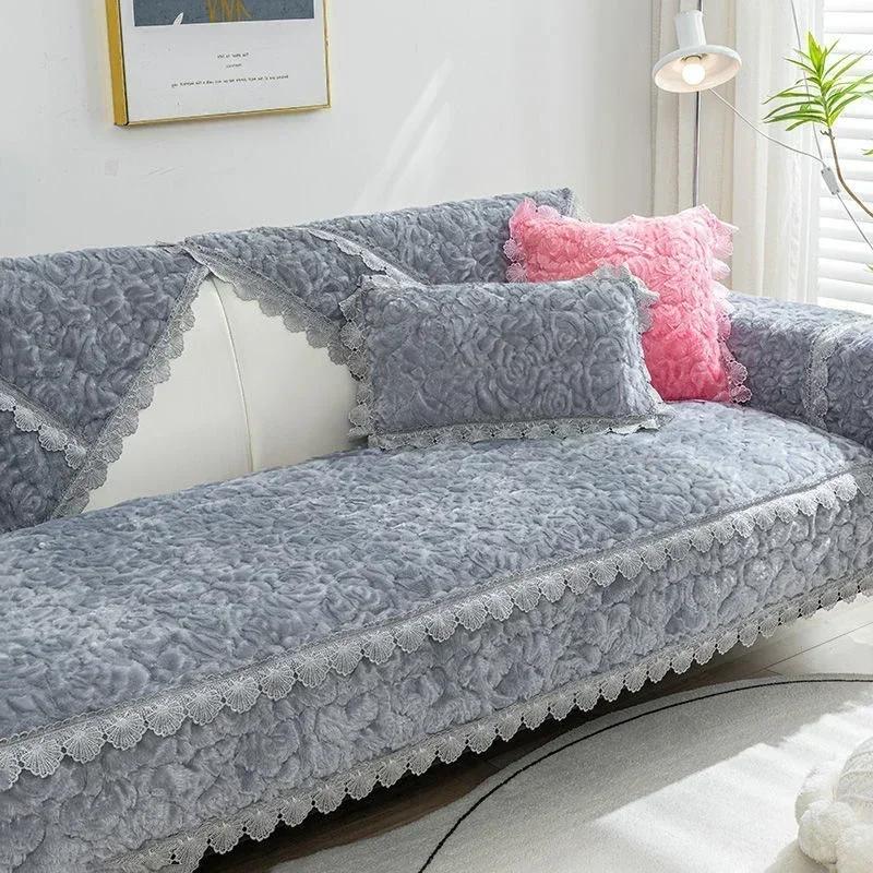 Winter Rose Sofa Towel  Thick Warm  Mat New Modern Minimalist Anti Slip Plush Seat Cushion Set Backrest Cover Cloth