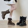 British style casual height increase women's Martin boots autumn and winter design sense retro two-wear medium tube thick-soled folded fashion boots