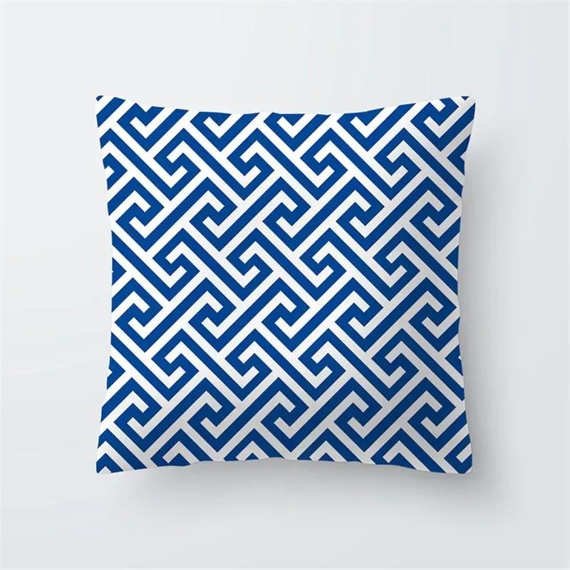 Dekorative Kissenhüllen Blau Geometrie Kissenbezug 45x45 Polyester Kissenbezug Meeresleben Kissenbezug Kissen Heimdeko