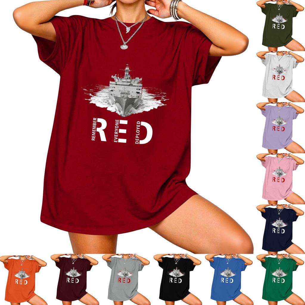 Women's Casual Short Sleeve T Shirt Crew Neck Loose Fit Printed Letter Graphic Tee Top for Everyday Wear