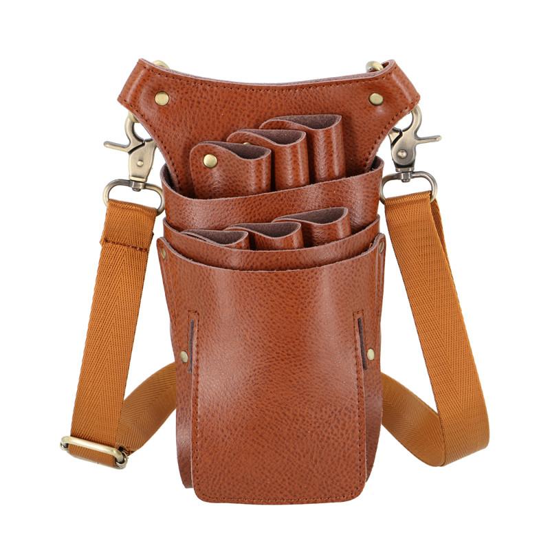 

Сумка из коровьей кожи с 6 карманами для парикмахерских ножниц, держатель для хранения парикмахерских ножниц, сумка-держатель для парикмахерских ножниц, профессиональный инструмент для парикмахерского салона коричневый