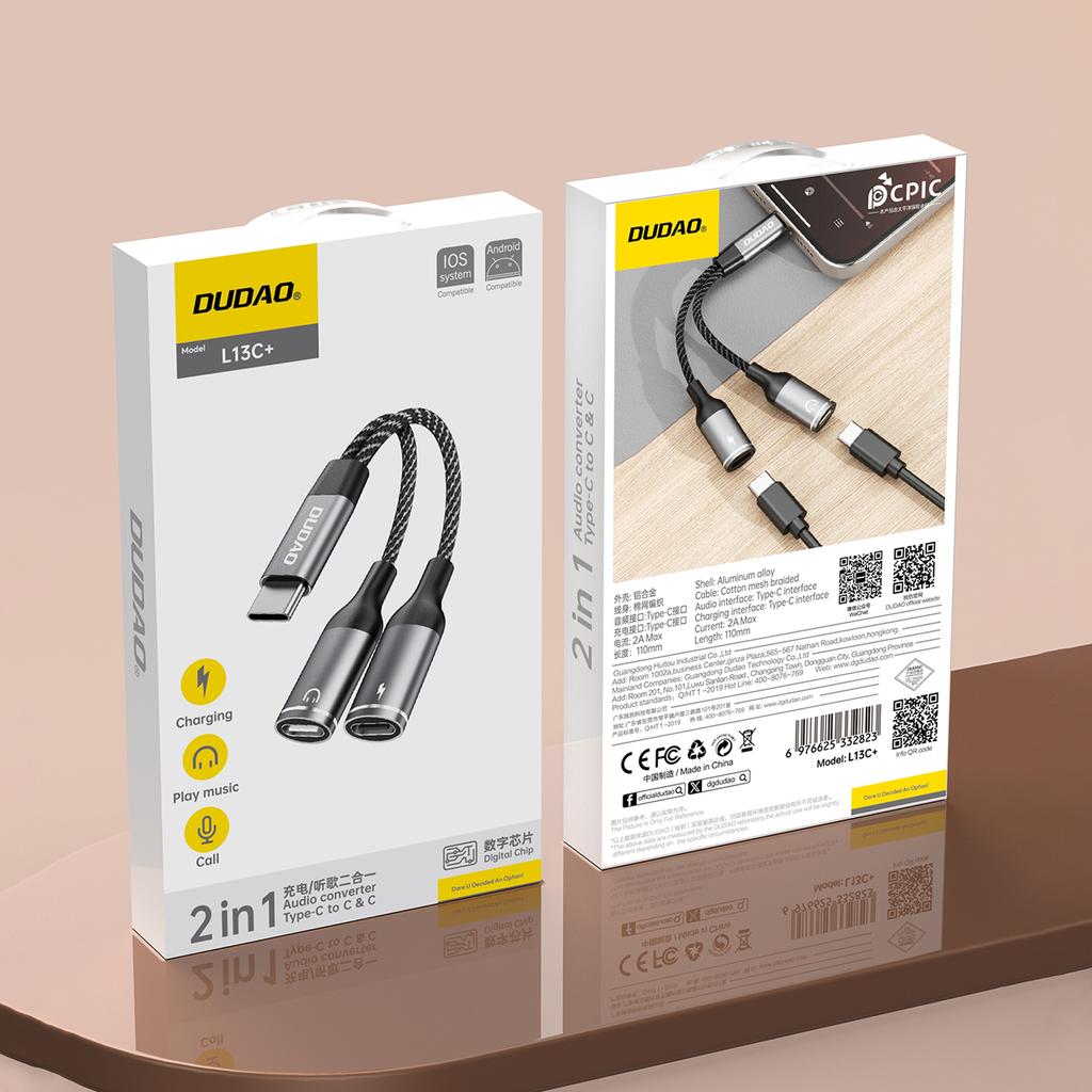 2in1 USB-C Splitter Adapter for Power and Headphones - Gray