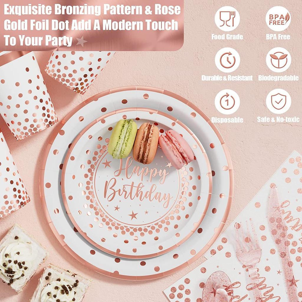 Rose Gold Themed Party Tableware, Paper Plates, Paper Towels, Birthday Products, Disposable Bronzing Paper Towels, Paper Cups.