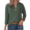 Womens 3/4 Sleeve Summer Tops Cotton Shirts Plus Size Loose Fit Button V Neck Blouses