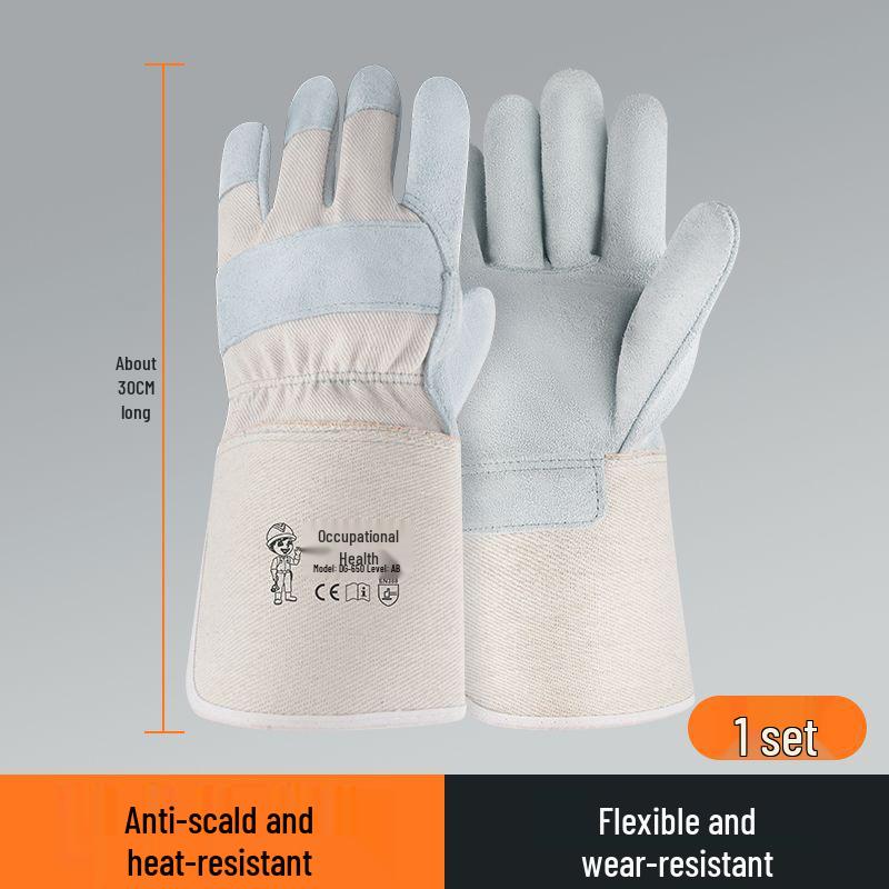 Heat-Resistant Cowhide Welding Gloves - Durable, Anti-Scald, and Soft for Labor Protection