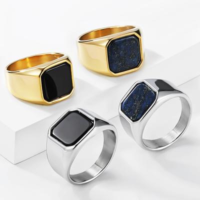 Ins Cold Titanium Steel Gemstone Ring Men's Literary Niche High-end Sense Index Finger Ring Hand Jewelry