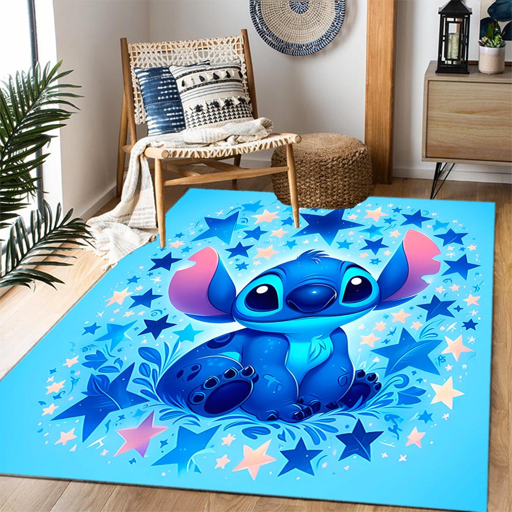 Stitch Stars Fantasy Artwork Disney Cartoon Theme Anti-Slip Rug - Polyester, Home Decor, Suitable for Bedrooms, Living Rooms, Doorways, and Studios