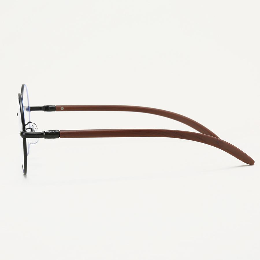 00102 Retro Japanese Metal Big Round Glasses Frame Men And Women Myopia Plain Light Wood Grain Legs Literary Frame