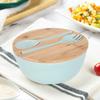 Saladier de 3340 ml avec couvercle, fourchette, cuillère, set de service à salade écologique en grande fibre de bambou pour la cuisine maison, bol mélangeur léger pour salade, fruits, pâtes