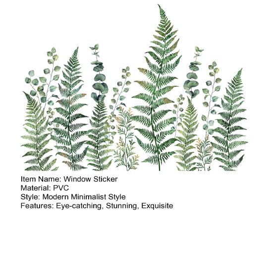 Adesivo de Janela Folha de Samambaia Verde Folhas de Pteridófita Plantas Estático PVC Adesivo de Janela Reutilizável Impermeável Decalques para Decoração de Janela de Porta de Sala de Casa