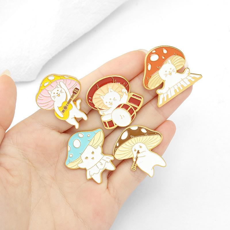 Adorable Cartoon Mushroom Band Guitar Design Brooch Unique Alloy Accessory For All
