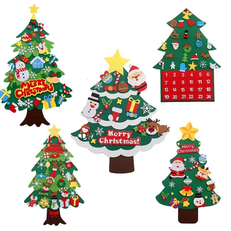 DIY Filz-Weihnachtsbaum-Set mit Schmuck Weihnachten Feiertagsdekoration Weihnachtsmann Geschenk Neujahr Tür Wandbehang Dekoration