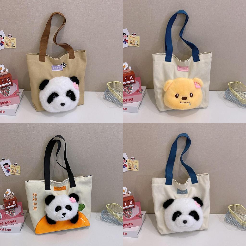 Panda Canvas Tote Bag Large Capacity Street Style For Daily Commute
