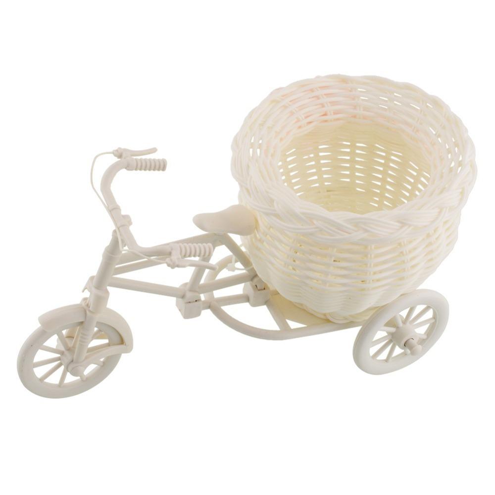 Bicycle Decorative Flower Basket Plastic White Tricycle Bike Design Flower Basket Storage Party Decoration Pots