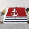 Nautical Red White Stripes And Blue Anchors On Red Background An Ultra-Soft Micro Fleece Blanket