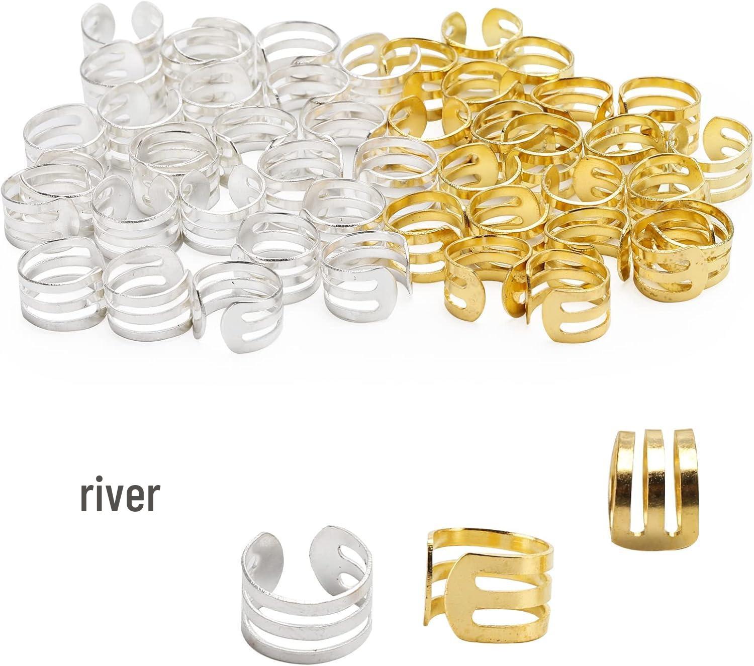 100 Gold & Silver Hollow Hair Rings, European & American Trendy Style, 100 Pieces серебряный/золотой