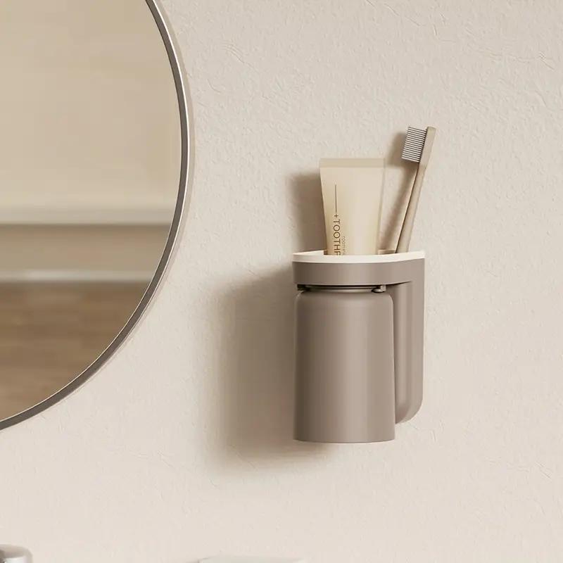 Bathroom Accessories Set Toothbrush Holder Toothpaste Organizer Self-Adhesive Wall Mount Toothpaste Toothbrush Cup Storage Rack