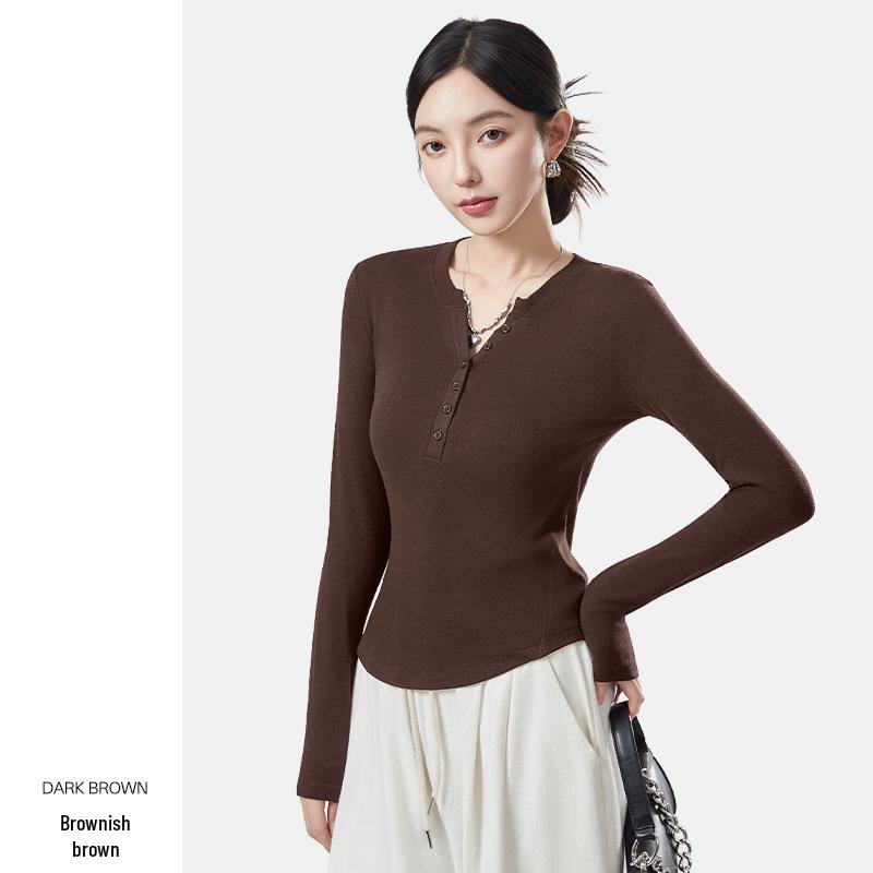 10A Antibacterial German Velvet Women's V-Neck Slim Fit Long Sleeve Warm Base Shirt